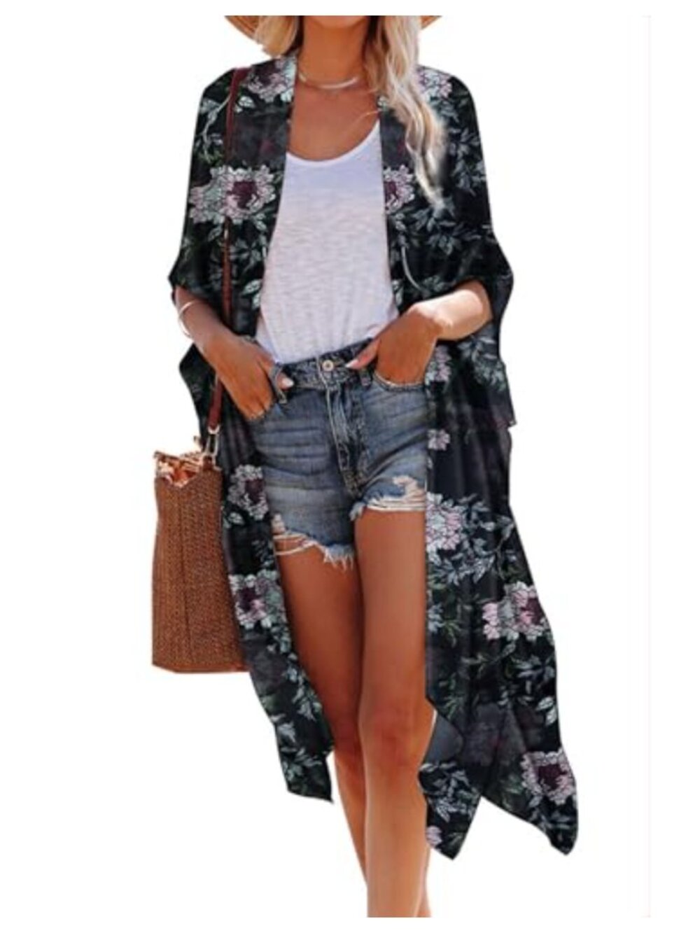Chiffon Floral Kimono Cardigan Swimwear Cover Up Loose Boho Beach